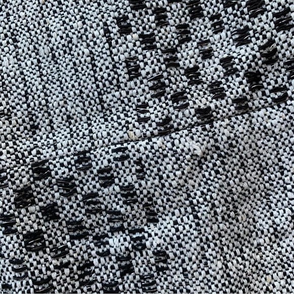Leona Lauren Leonard Metallic Tweed Silk Blend Checkered Skirt Silver Black Sz 0 - Picture 4 of 7